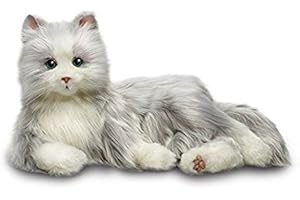 Memorable Pets Joy for All Robotic Reclining Silver Grey Cat - Stuffed Animal Therapy for People with Memory Loss from Aging and Caregivers