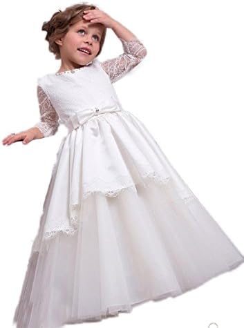 CoCoGirls Half Sleeves Baby Flower Girls Birthday Communion Christmas Dresses (12T, White)