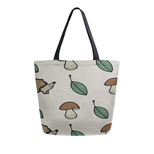Preisvergleich Produktbild Hedgehog Love Mushroom Tragbare Große Doppelseitige Casual Leinwand Tragetaschen Handtasche Schulter Wiederverwendbare Einkaufstaschen Reisetasche Für Frauen Männer Lebensmittelgeschäft Reise