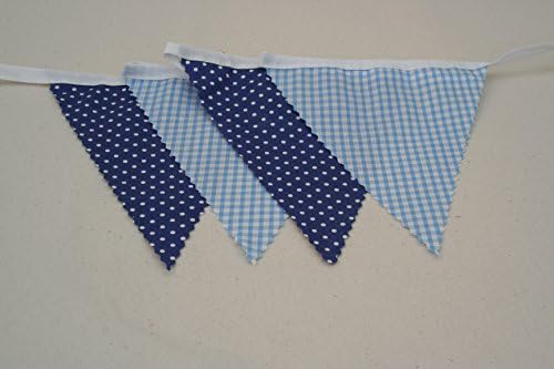 Blue Spot and Blue Gingham Cotton Bunting 4m long Single Side