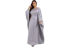 Dam satin abaya-klänning islam muslimsk sommar fladdermusärm maxiklänning kaftan rock ramadan kläder