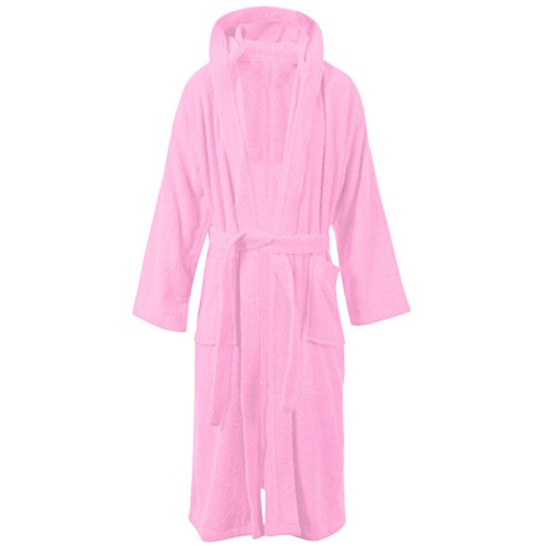 ES Living Boys & Girls 100% Cotton Hooded Bathrobe Towelling Bath Robe Teenage Childrens 11-16 Years (Light Pink, 12-14)