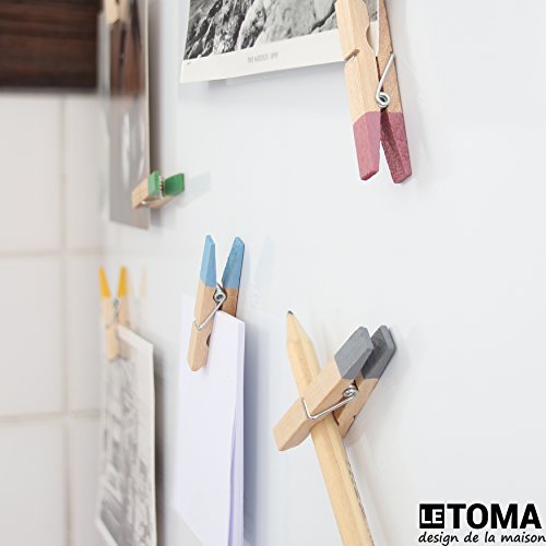 LeTOMA – 12 bunte Magnetklammern – Holzklammern 45mm – 2xGelb - 3