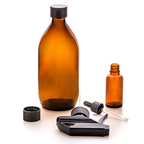 Premium Qualität Bernstein Glas Spray Flasche 500 ml + Dropper Flasche 30 ml (2 Pcs Set). Wiederverwendbar Flaschen für ätherische Öle, Bio Beauty & Haut Pflege, Aromatherapie, Aufbewahrung, Zerstäuberfunktion Pflanzen & Blumen, von nutra4radiance - 3
