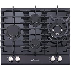 Kaiser KCG 6394 Turbo, plaque de cuisson au gaz 60 cm, verre noir exclusif - autonome - plaque de cuisson - 4 brûleurs de haute qualité - 3,8 kW - brûleur WOK - gaz naturel et propane possible