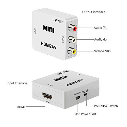 HDMI zu AV Konverter – HDMI zu Composite Wandler bis 1080P HDMI auf RCA AV 3RCA CVBS Video Audio R L Adapter mit USB Kabel für Aufladung für Xbox Xbox360 Blu-ray SKY HD VHS VCR DVD DVR PAL/NTSC Videoausgangssignal – Weiß - 3