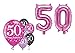 Produktbild Feste Feiern Geburtstagsdeko 50. Geburtstag I 8 Teile Zahlenballon Luftballon Folie Zahl 50 Pink Schwarz Lila metallic Deko-Set Happy Birthday