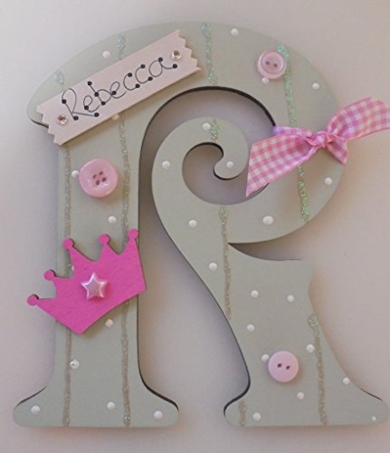 Princess Crown Wooden Letter **ANY LETTER with ANY NAME** Available Personalised (SAGE)