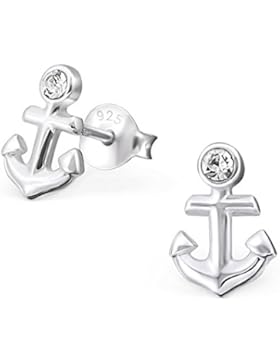 GH1a Kristall Anker Ohrstecker 925 Echt Silber Ohrringe Top Geschenkidee