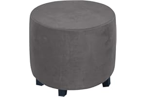 XGANGM 45cm Round Velvet Ottoman Stool Cover Slipcover Stretch Velvet Round Pouffe Cover Small Footstool Protector Cover Storage Chair Slipcover Washable,dark grey