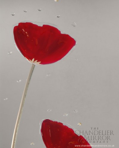 C&M · Papaver · Wine Red Lead Stem Poppy Design Bevelled Mirror Art · 77cm x 51cm