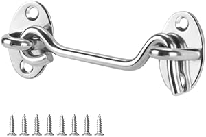 Domira Hook & Eye Latch - Heavy Duty Stainless Steel Door Lock | 3, 4, 6, 8 Inch | Gate Hook and Eye Latch for Doors, Sheds, Windows, Barns, Sliding Doors, and Wooden Gates (Chrome) (6 Inch)