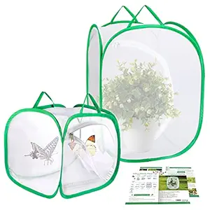 Ayfjovs 2 Pack (24 inch & 12 inch) Monarch Butterfly Habitat Cage, Giant Collapsible Insect Mesh Cage Terrarium Pop-up for Caterpillars Butterfly Garden Outdoor