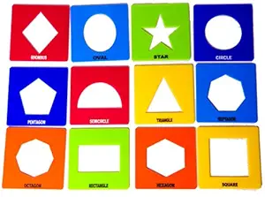 mathworld stencil geometric shape set of 12 pcs with names for drawing plastic mathematics early learning resources kit activities toys art for kids kit design set stencils for preschool kindergarten-Multi color