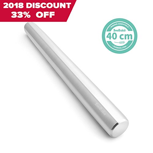 SveBake Edelstahl Nudelholz - Fondant Teigrolle Edelstahl Teigroller Rolling Pin Teigroller Perfekt für Bäcker 40 cm