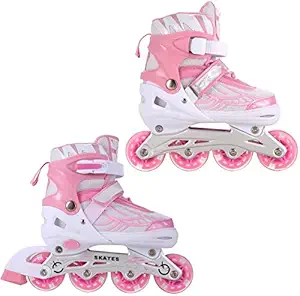 Yagviz Children Roller Skates Adjustable Inline Skating Shoes Outdoor Roller Skates for Boys Girls || Color : Pink