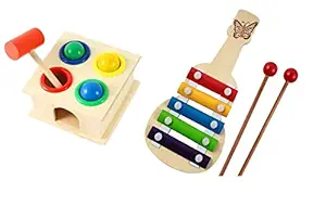 Channapatna Toys Hammer Ball Musical Xylophone Musical Toy Wooden Pounding Bench with Box Case Instrument for Kids 2+ Years (Hammer Ball + Xylophone)