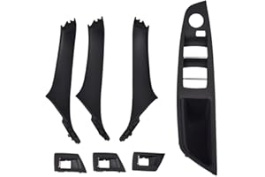 Hacreyatu RHD Black Side Door Handle for BMW 5 Series F10 F11,Inner Door Pull Handle Trim Cover Kits Replacement Window Switch Armrest Panel for BMW 520 523 525 528 530 535 (7pcs)