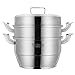 Produktbild Steamer Pans, YQAD Edelstahl Französisch 2-Tier unbeschichteten Topf Mehrere Spezifikationen Dampfgarer Induktionsherd Gasherde Allzweck-Kochtopf/Suppentopf mit Deckel 26cm-30cm