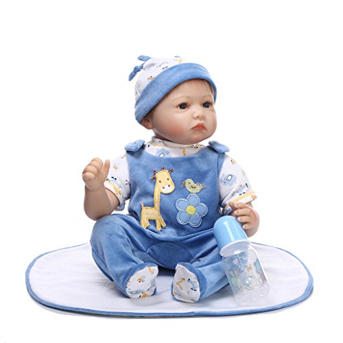 Nicery Reborn Baby Doll Soft Simulation Silicone Vinyl 22inch 55cm Magnetic Mouth Lifelike Toy Boy Girl Blue Animal Eyes Open