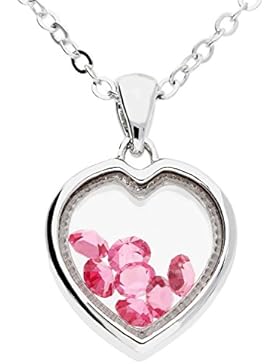 MYA art Kette Halskette Herz mit Floating Swarovski Elements Steinchen Charms Anhänger Edelstahl in Weißgold Vergoldet...