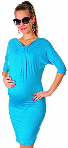Happy Mama. Women's Maternity Stretch Jersey Dress Half Batwing Sleeve. 955p (Cyan, 14)