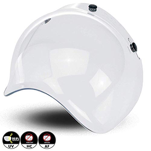 Bubble - Visera burbuja universal, con 3 botones, para casco jet, homologada, compatible con cascos Biltwell, Bell, DMD, Bandit, Yam, AFX, Nolan, AGV MULTI TAGLIA transparente