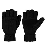 Frmarche Guantes de Punto Invierno Unisex Alta Calidad Espesar Caliente Mitones de Lana Manoplas para Hombres Mujer (Negro)