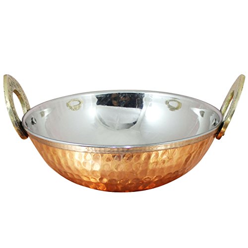 4er Set, Edelstahl Gehämmert Kupfer Serviergeschirr Zubehör Karahi Pfanne Schüsseln für Indisches Essen, Durchmesser 13 Cm - 3