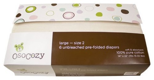 OsoCozy 6 Pack Prefolds Unbleached Cloth Diapers, Size 2 Size: Size 2 Infant, Baby, Child