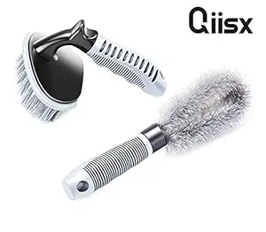 QIISX Alloy Wheel Cleaning Brush, Rim Cleaner for Your Car, Motorcycle or Bicycle and 1 x Tire Brush Washing Tool