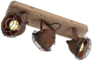QAZQA Plafón industrial óxido madera orientable 3-luces - GINA/Acero Alargada Adecuado para LED Max. 3 x 25 Watt
