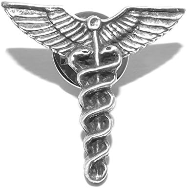 Small Caduceus Pewter Pin Badge Brooch (Staff of Hermes Necklace)