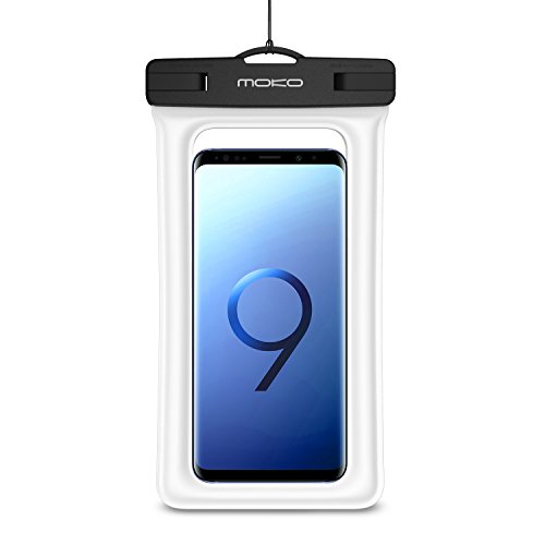 MoKo Custodia Impermeabile Galleggiante con bracciale e fascetta da collo per iPhone X / 8 / 7 / 7 plus / SE / 6s Plus / 6s, Galaxy S7 / S7 Edge e altri Smartphone - IPX8 Certificato, BIANCO