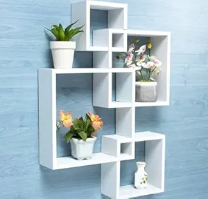 Wall Shelves for Bedroom Stylish Latest ( White ) ( Set of 4 ) | Wall Decor for Living Room Decoration , Kitchen Storage , Books Holding for Boys , Girls and Kids (Wooden)