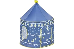 Baroni Toys Tienda de Juguete Azul con Estrellas y Lunas para Niños 3 4 5 6 7 Años, Bolsa de Transporte, Tienda de Juguete para Interior y Exterior, Casa de Juegos Niños, Juguetes Niñas, 105x135 cm