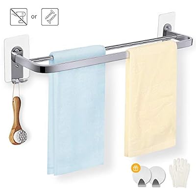 MENNYO Porte-serviettes double, 58 cm Barre de serviette en acier inoxydable adhésif ou mural avec crochets double - 2 petits crochets et gants en CADEAU, MENNYO Support salle de bain Cuisine