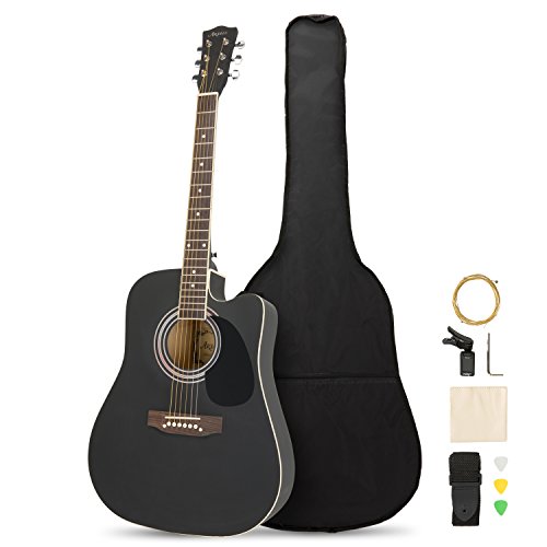 ARTALL Kit de guitare acoustique en bois massif pour débutant avec sac de transport, accordeur, cordes, médiators, sangle, noir mat 104 cm