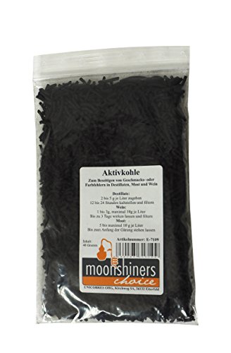 'MoonshinersChoice®' Aktivkohle 40 Gramm - zylindrische Partikel aus Kokos - für Bio- Lebensmittel geeignet - kann einfach pulverisiert werden