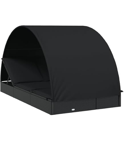 Ligbed 2-persoons met kussens en parasol poly rattan beige kopen
