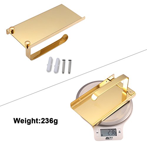 BONADE® Edelstahl Toilettenpapierrollenhalter WC-Papierhalter Rollenhalter Halter mit Ablage, zur Wandmontage, Gold - 9