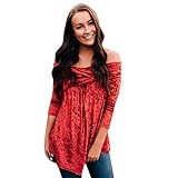 Yvelands Damen Samt aus der Schulter Langarm Pullover Tops Bluse T-Shirt(CN-M,Rot)