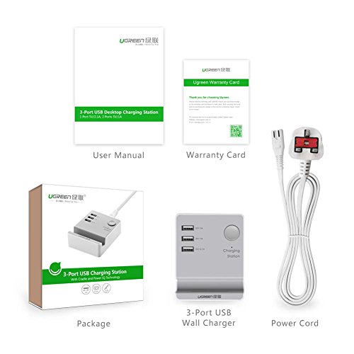 UGREEN USB Ladegerät 3 Ports Ladeadapter 20W 4A USB Charger Weiß mit PowerIQ Technology 1.5m EU Netzkabel Handy Halterung für iPhone 7/ 7 Plus/ 6/ 6 Plus/ 5S, iPad, Samsung Galaxy S8/ S7, Handy, Tablet, Kamera, MP4/ MP5 und andere digitale Geräte - 7