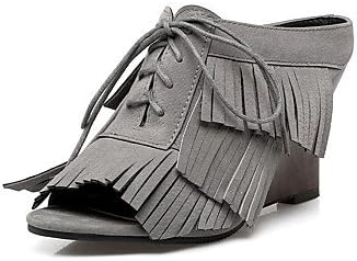 LXILX Women's Sandals Spring Summer Fall Other Fleece Dress Casual Wedge Heel Lace-up Tassel Black Brown Gray,Black,US8 / EU39 / UK6 / CN39