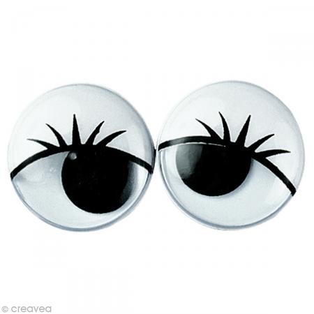 Rayher Hobby 8961001 Plastik-Wackelaugen mit Wimpern, 20 mm Durchmesser zum Kleben, SB-Beutel 6 Stück, schwarz