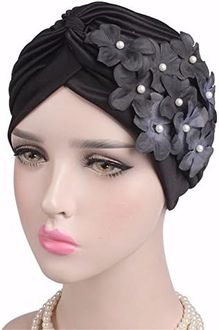 OSISDFWA Fashion Muslims Hat Cap Plum Flower Beaded Flowers India Chip Black Knitted Hat