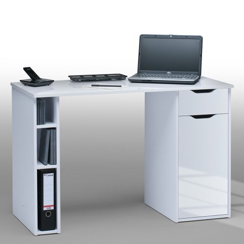 PC-Arbeitsplatz in wei Hochglanz, Icy wei, links 3 Fcher, rechts 1 Schublade und 1 Tr, 1 hhenverstellb. Einlegebd., Mae: B/H/T ca. 115/75/50 cm PC-Arbeitsplatz in wei Hochglanz, Icy wei, links 3 Fcher, rechts 1 Schublade und 1 Tr, 1 hhenverstellb. Einlegebd., Mae: B/H/T ca. 115/75/50 cm