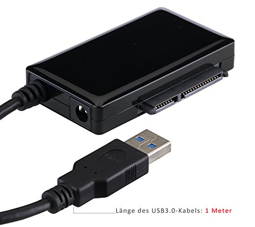RHOMBUTECH® – AKTIV USB 3.0 zu SATA Adapter – Konverter für 2.5/3.5/5,25 Zoll SATA HDD/SSD/DVD-Laufwerke – USB 3.0 – SATA 3 – mit 12V 2A Netzteil für 3,5/5,25 Zoll HDD/DVD Laufwerke - 2