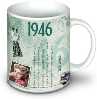 1946 71st Birthday Mug - Unique Retro Images - Durable Ceramic Dishwasher Proof - Microwave Friendly - Gifts for Men, Women, Tea & Coffee