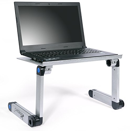 TRESKO® klappbarer Notebook-Tisch Laptop-Ständer Beamer-Tisch, aus hitzeabsorbierendem Metall, 15 kg Tragkraft, mit Luftschlitzen zur Laptop-Kühlung, auch als Frühstücks-Tablett oder Stativ verwendbar, individuell höhenverstellbar für ergonomische Sitzposition, in verschiedenen Farben (schwarz und silber) und Ausführungen (mit und ohne Lüfter, Stromversorgung per USB) (Silber) - 3